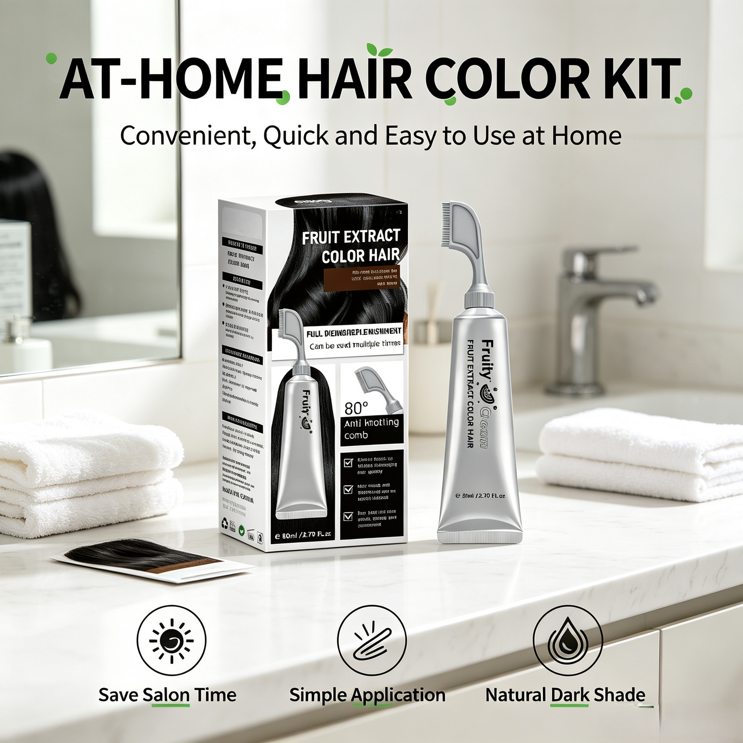 Fruit Extract Hair Dye Comb / Hair Dye Cream — Portable Home Use, Gentle Plant-Based Hair Dye, Reusable No Mix Hair Color✨