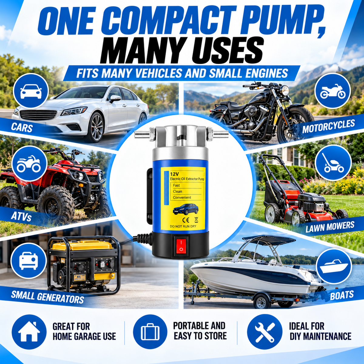 Portable 12 Volt Oil Change Pump | Universal Vehicle Compatibility