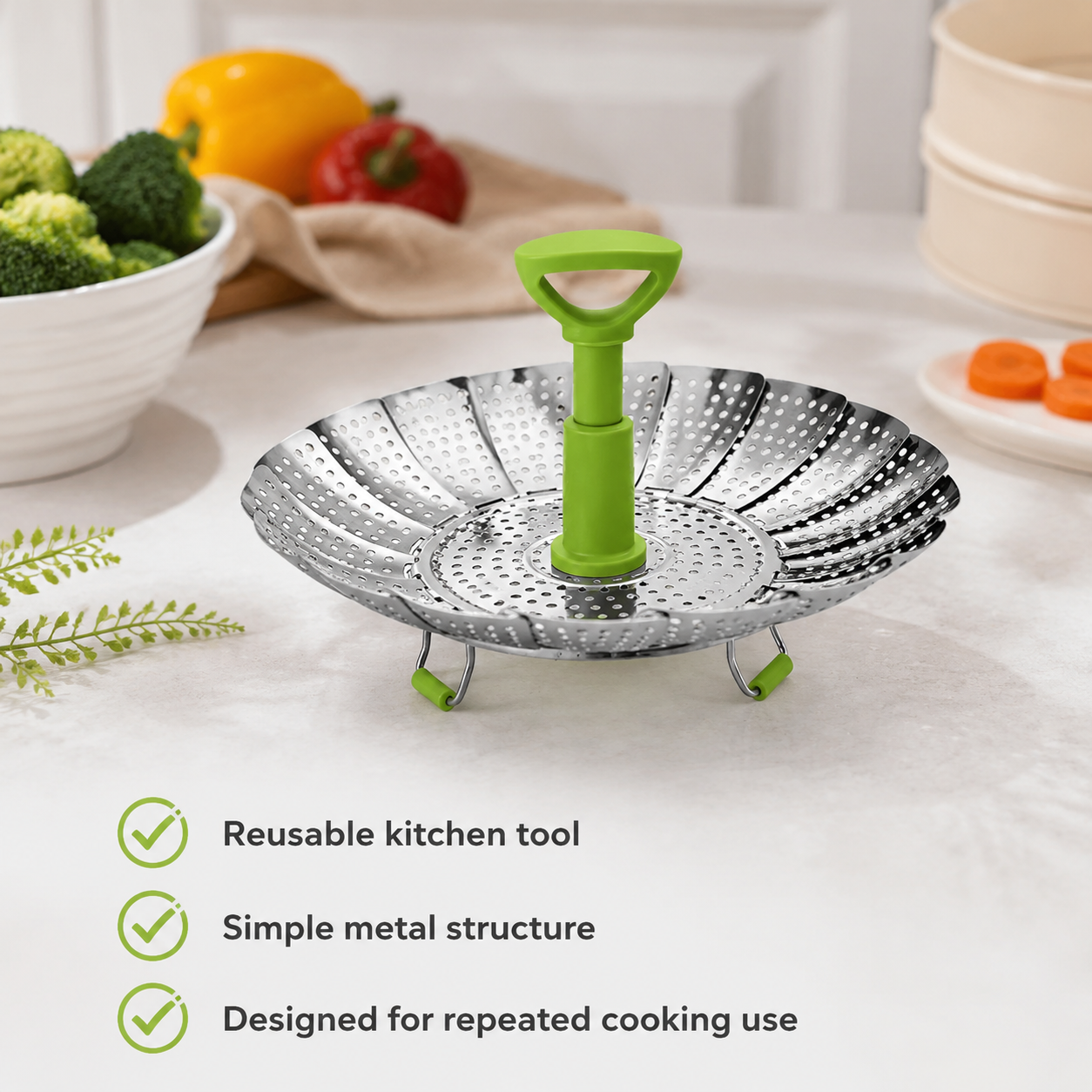 One Steamer Basket. Multiple Pot Sizes