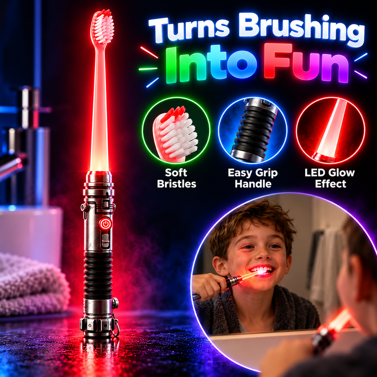Galactic Glow Toothbrush – LED Light-Up Manual Toothbrush