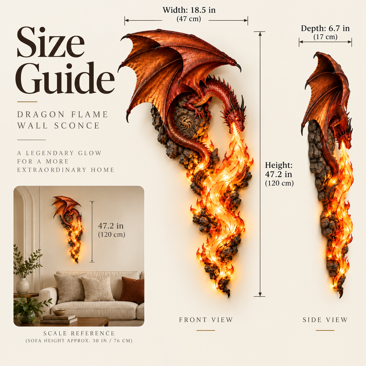 Dragon Flame Wall Sconce – Glowing Fantasy Dragon Wall Decor