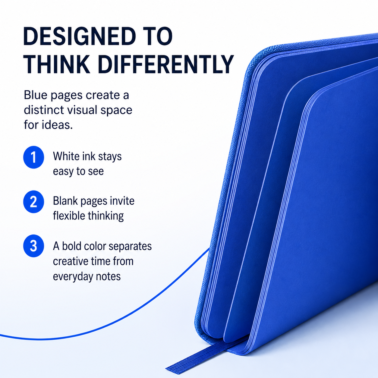 Blue notebook designed for flexible creative thinking