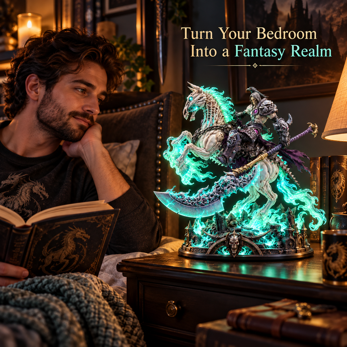 💀🔥 Wraith Rider™ Soulfire Horseman Lamp – Gothic Undead Knight Collector Light