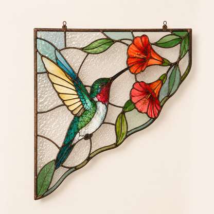 Nature’s Light Stained Glass Doorway Corner Suncatcher – Honeybee, Hummingbird & Cardinal
