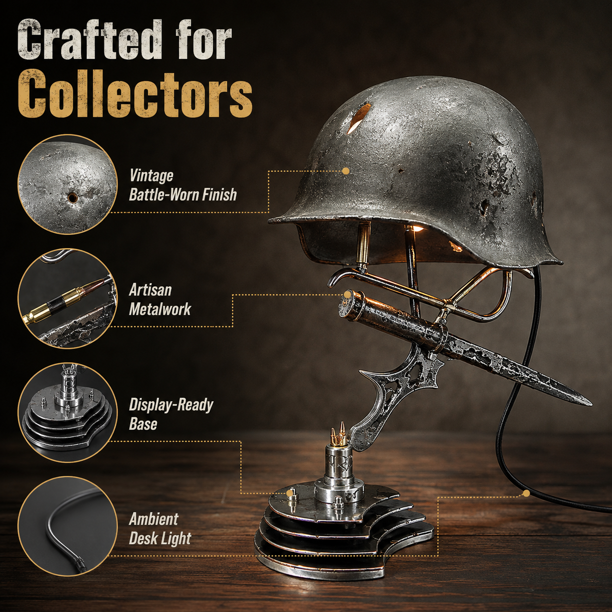 ⏰ 49% OFF Today Only!–🪖 War Relic Vintage Helmet Table Lamp