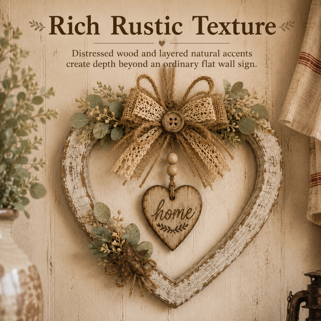 Rustic Farmhouse “Home” Heart Wreath – Ready-to-Hang Country Wall Decor