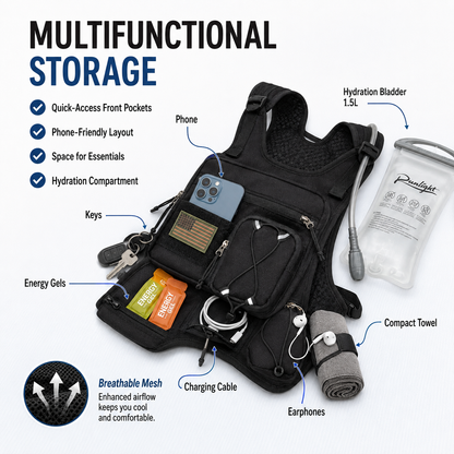 Running Vest,Lightweight Adjustable Chest Pack with Pistol Holster, Pack with 1.5L Water Bladder, Reflective Running Hydration Vest