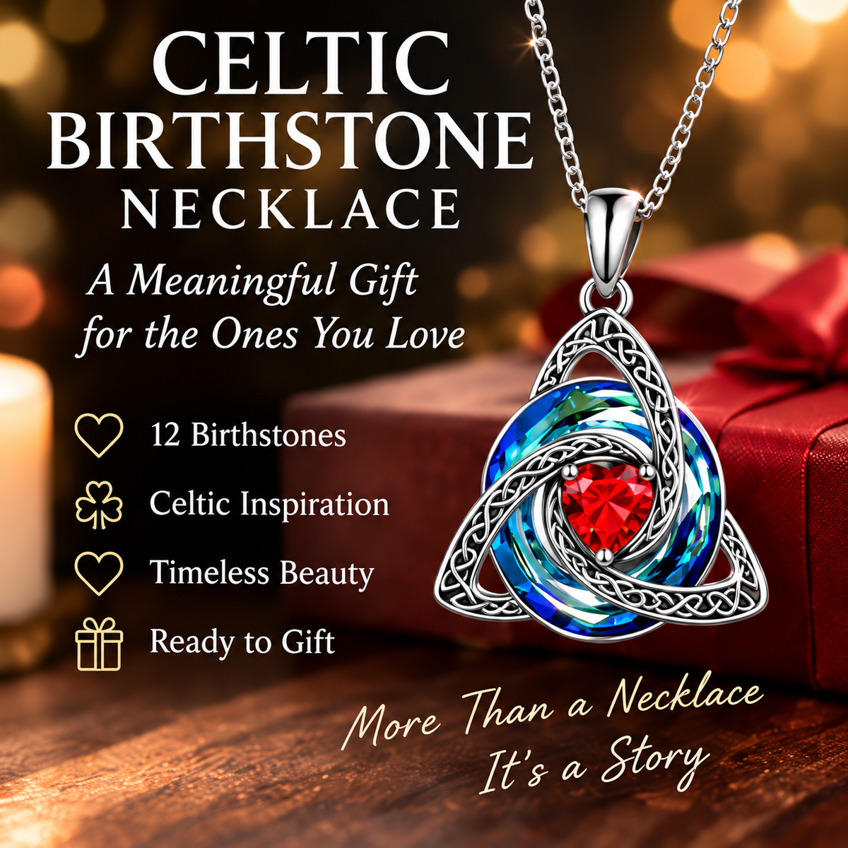 Celtic Heart Birthstone Necklace – Personalized Birth Month Gift