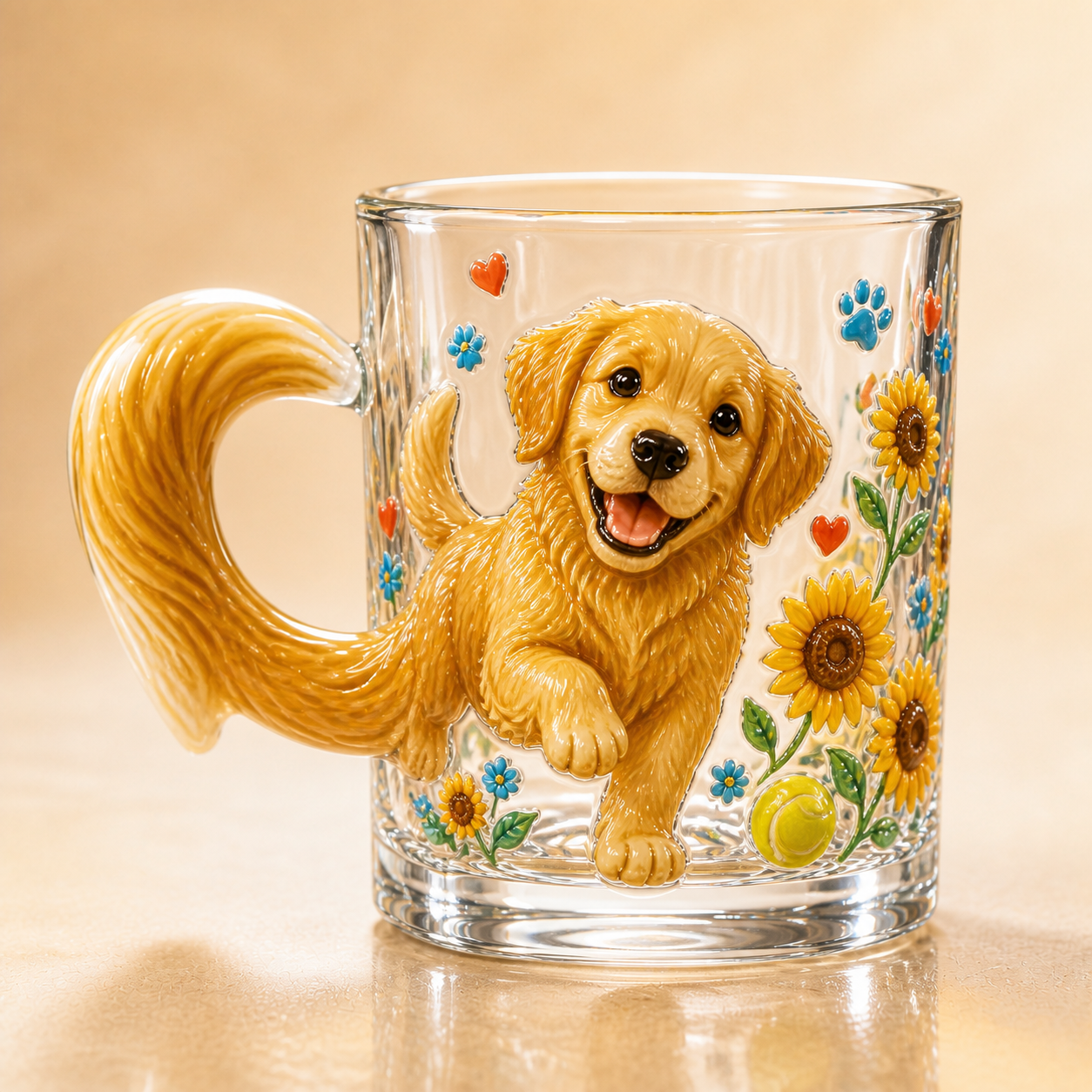 3D Animal Glass Mug with Sculpted Tail Handle