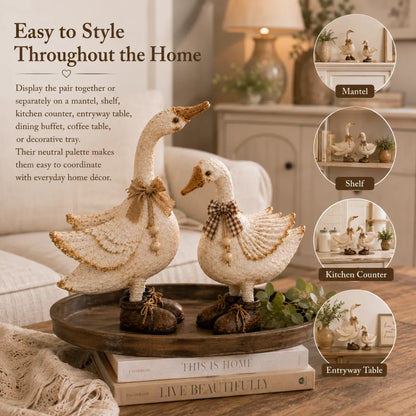 Charming Farmhouse Goose Pair with Vintage Boots
