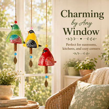 Hand-Painted Resin Bird Wind Chime, Colorful Folk Art Garden Hanging Decor