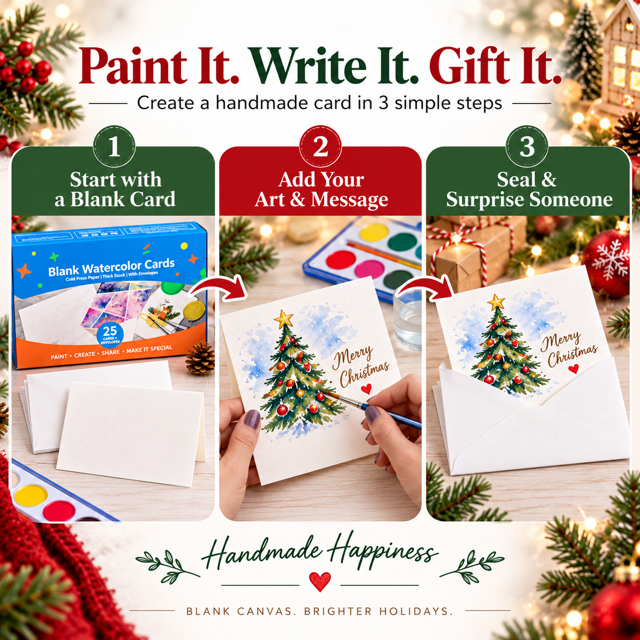 Create-Your-Own Watercolor Cards – 25 Premium Blank Cards & Envelopes