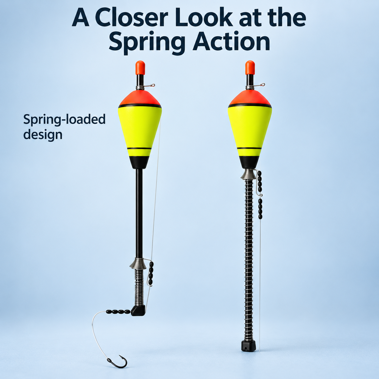 Closer look at fishing float spring action
