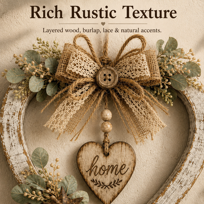 Rustic Farmhouse “Home” Heart Wreath – Ready-to-Hang Country Wall Decor