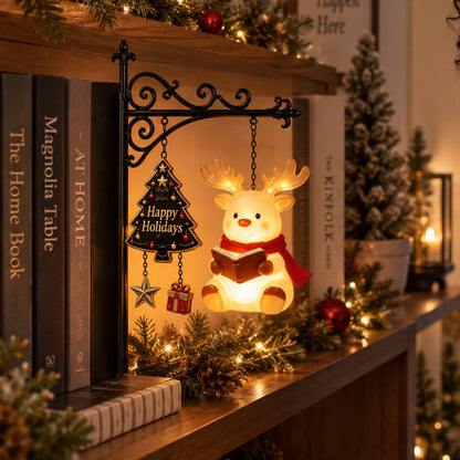 📚🎄 Cozy Christmas Shelf Glow – Hanging Holiday Character Reading Nook Light