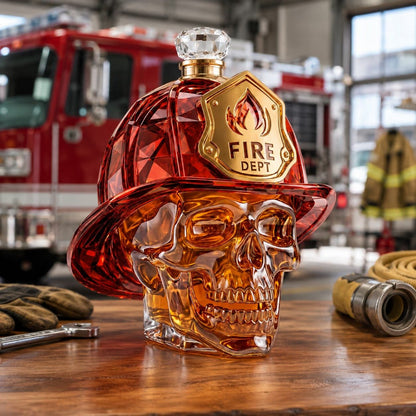 🔥🎁THE FIREHOUSE LEGEND — Firefighter Skull Whiskey Decanter