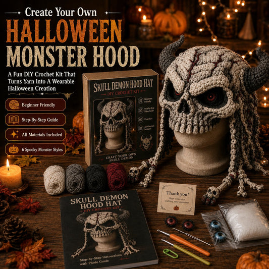 🎭🎃 Halloween Monster Hood DIY Crochet Kit | Premium Soft Yarn Materials with Step-by-Step Guide DIY Handmade Wearable Character Hood 🧶✨