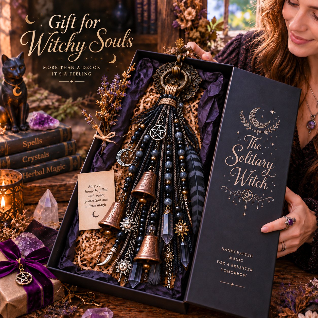 🔮Witchy Door Charm | Bells, Crystals & Celestial Hanging Decor