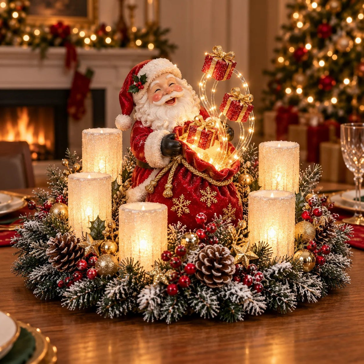 🎄 Glowing Christmas Centerpiece with Warm Flameless Candlelight ✨🕯️