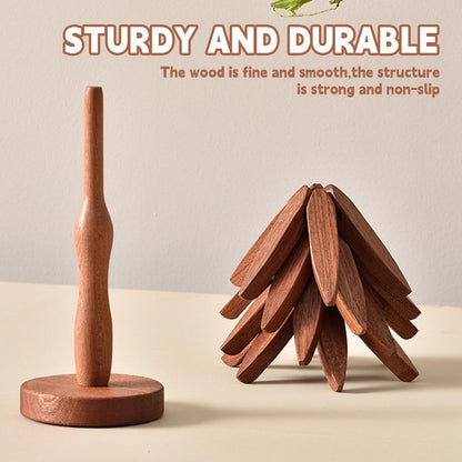 ✨Natural Tree Trivet Set - 4 Wooden Trivets & 1 Stand Like a Christmas Tree