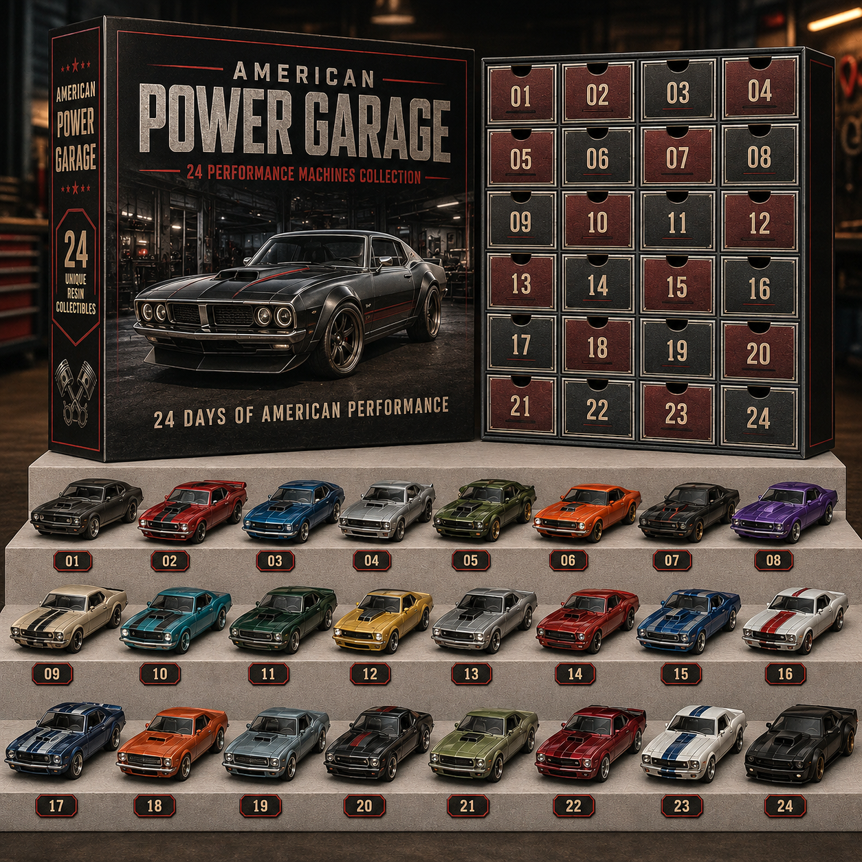 🔥49% Off Last Day - American Power Garage Advent Calendar – 24 Performance Car Collectibles