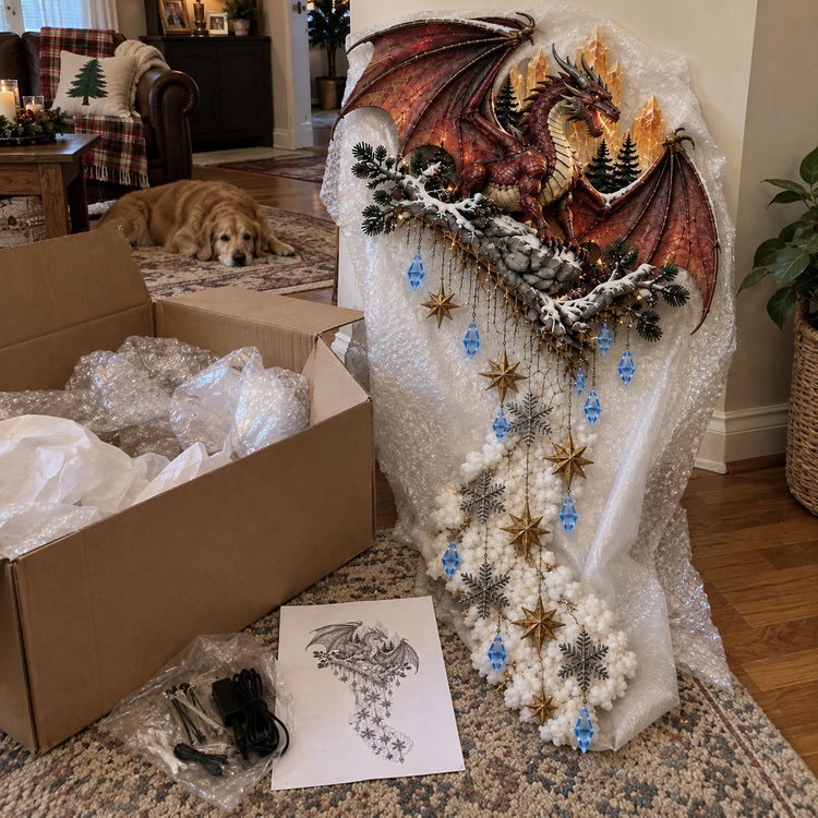 Wolf Christmas wall decoration unlit in daylight