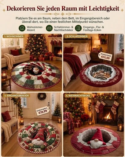 🎄3D-Weihnachtswichtel-Teppich mit optischer Täuschung | Lustige, festliche Must-have-Wohndeko⭐🏠🎁