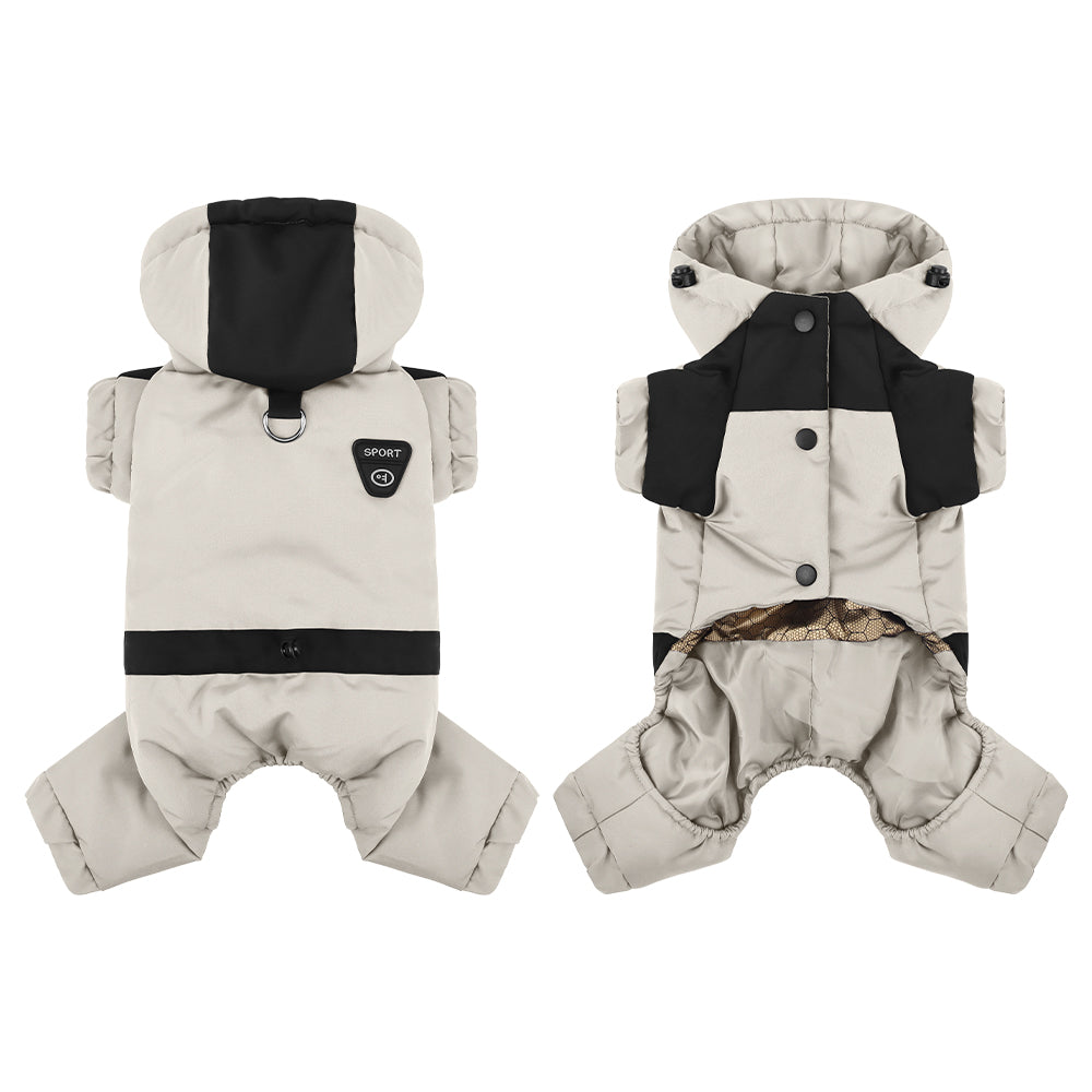 Dog Winter Snowsuit — Graphene Thermal Lining, Full Four-Leg Coverage, Hooded, Water-Resistant