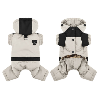 Dog Winter Snowsuit — Graphene Thermal Lining, Full Four-Leg Coverage, Hooded, Water-Resistant