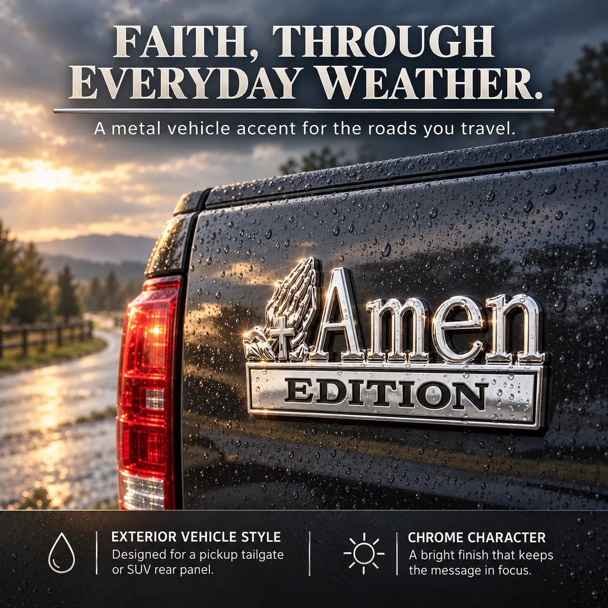 ⏳ Last Day 49% OFF – ✝️ Amen Edition Metal Emblem | 3D Chrome Cross & Wings Badge with 3M VHB Adhesive for Pickups, SUVs & Tailgates 🚘