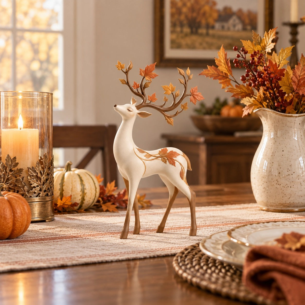 Autumn Leaf Antler Deer Figurine🦌