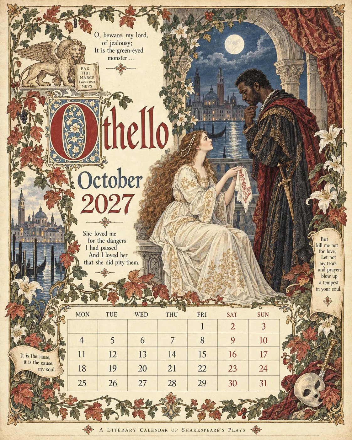 🗓️ A Vintage Literary Year 2027 – ✨ 12 Plays Through the Seasons | Vintage Illustrated Wall Calendar