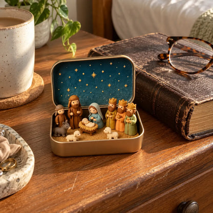 🔥Last Day 49% OFF - ✝️Religious Pocket-Size Mini Nativity Scene Set with Storage Box