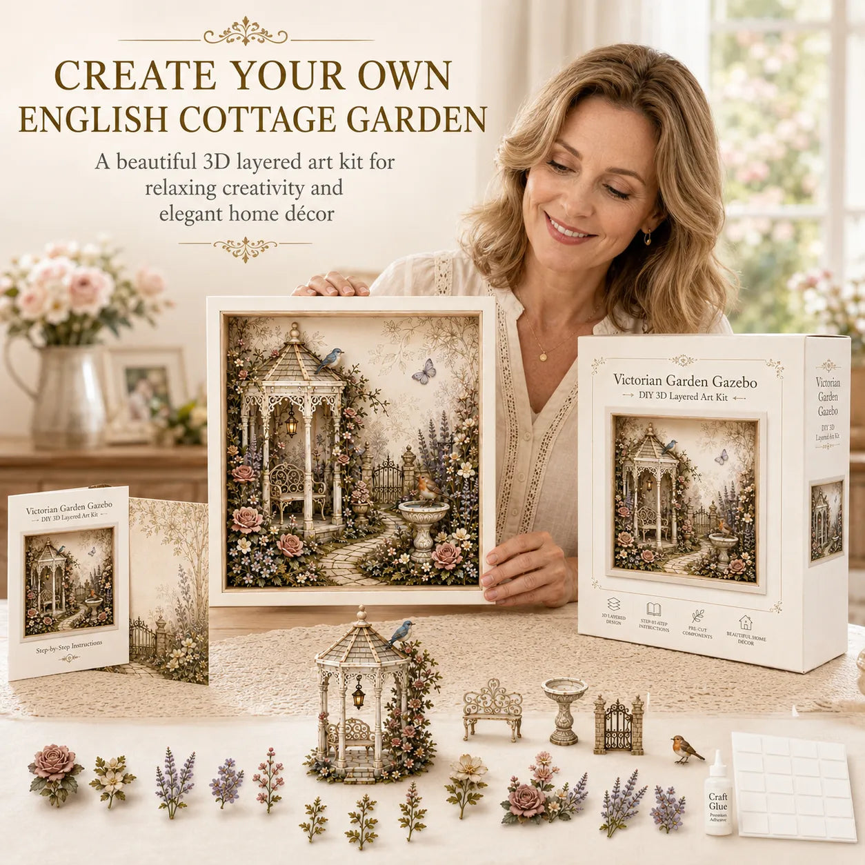 🌷 DIY 3D English Cottage Garden Shadow Box Kit