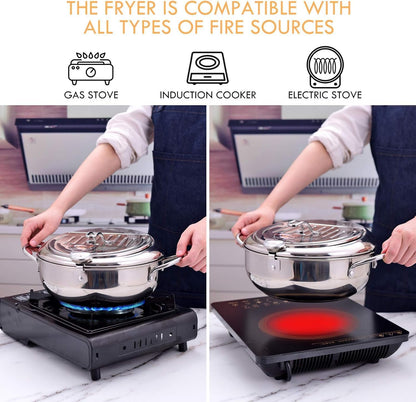 🍤🌡️ Japanese-Style Frying Pot – 304 Stainless Steel with Thermometer & Draining Basket