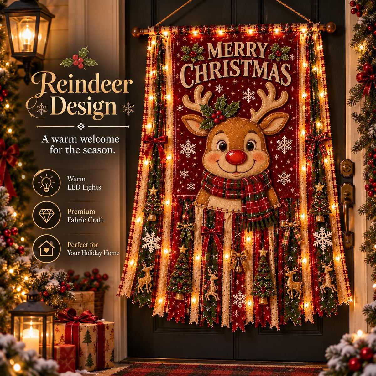 🎄 Beleuchteter Weihnachts-Türbanner – 68,6 × 127 cm, festliche Weihnachtsdekoration für Türen