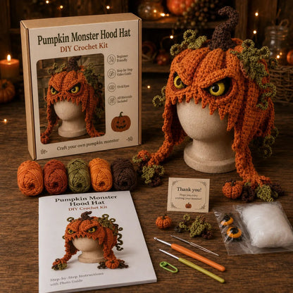 🎭🎃 Halloween Monster Hood DIY Crochet Kit | Premium Soft Yarn Materials with Step-by-Step Guide DIY Handmade Wearable Character Hood 🧶✨