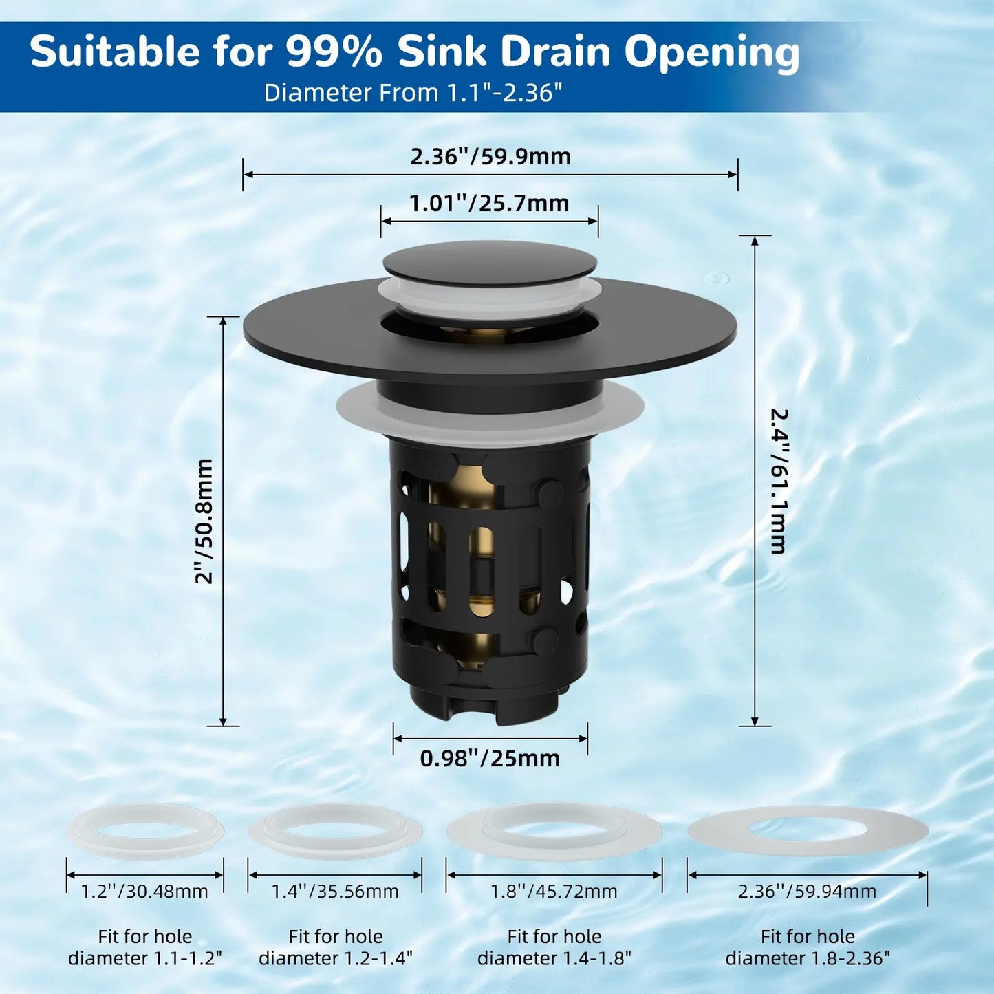 3-in-1 Universal Pop-Up Bathroom Sink Drain Strainer