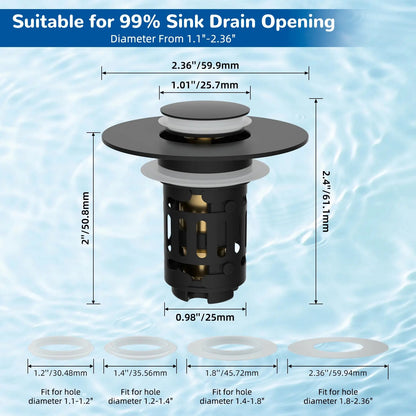 3-in-1 Universal Pop-Up Bathroom Sink Drain Strainer