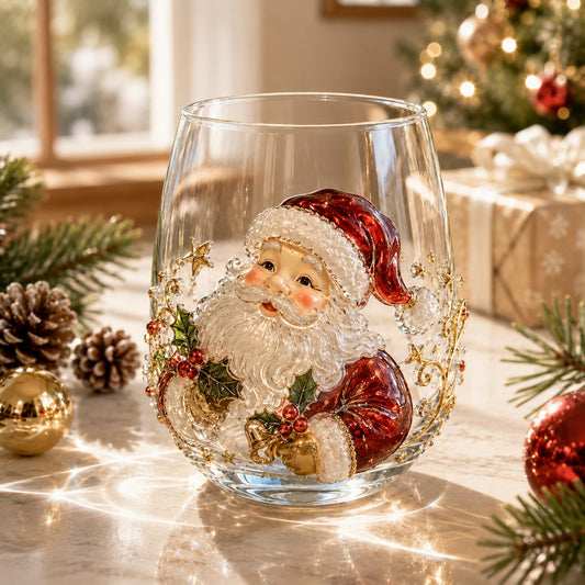 🎅🎄 3D Christmas Glass Art Cup | Luxury Raised Holiday Glassware for Drinks, Decor & Christmas Gifts 🎁