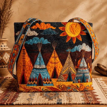 🐎Western Heritage Quilted Tote – Horse, Bison & Feather-Inspired Everyday Bag