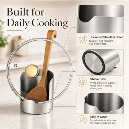 ✨ Stainless Steel Countertop Utensil Caddy & Pot Lid Rest – Rust-Resistant, 1-Pack