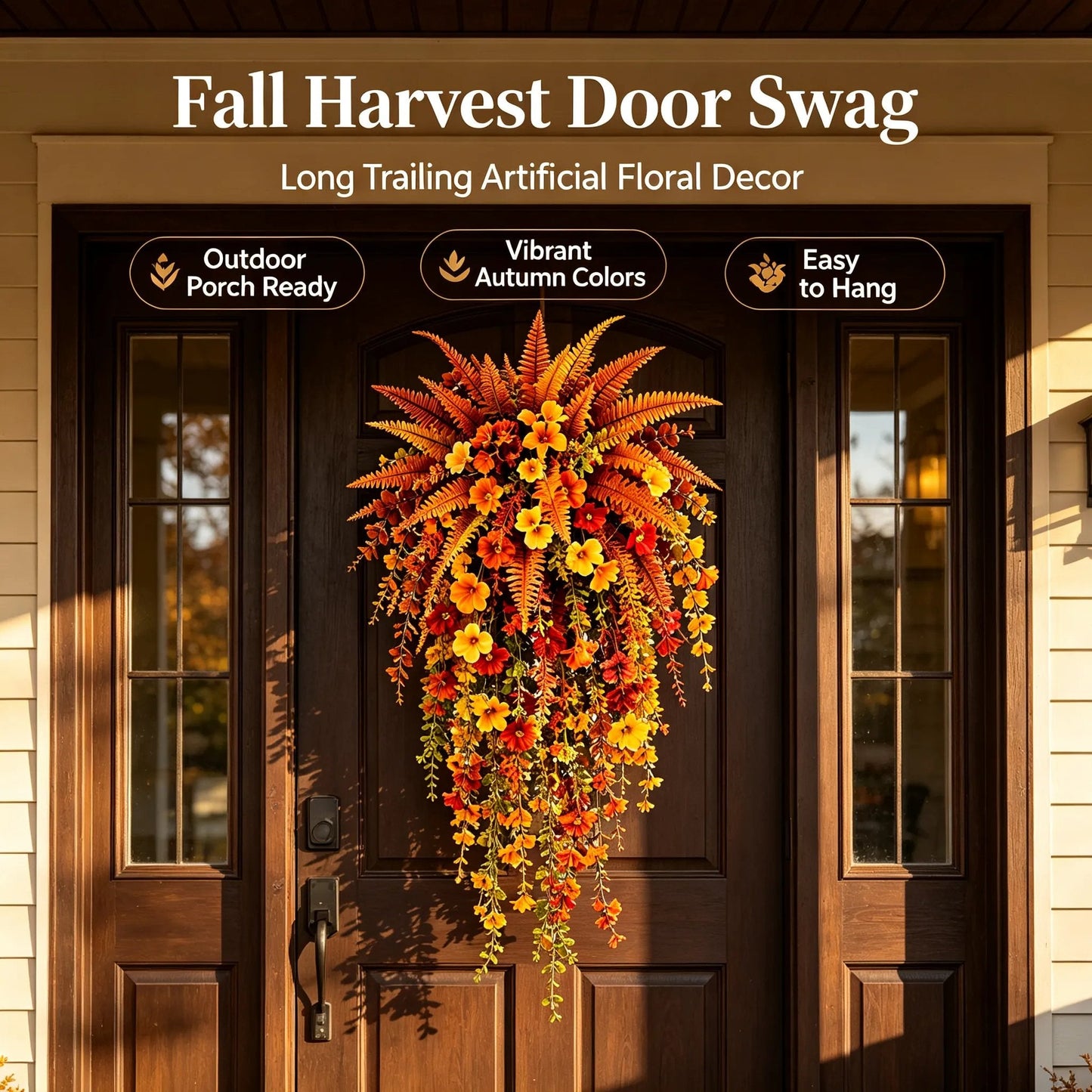 🍂🍁 ARTIFICIAL FALL HARVEST HANGING BASKET - AUTUMN PORCH & DOOR DECORATION