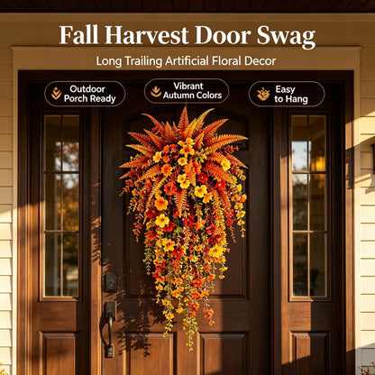 🍂🍁 ARTIFICIAL FALL HARVEST HANGING BASKET - AUTUMN PORCH & DOOR DECORATION