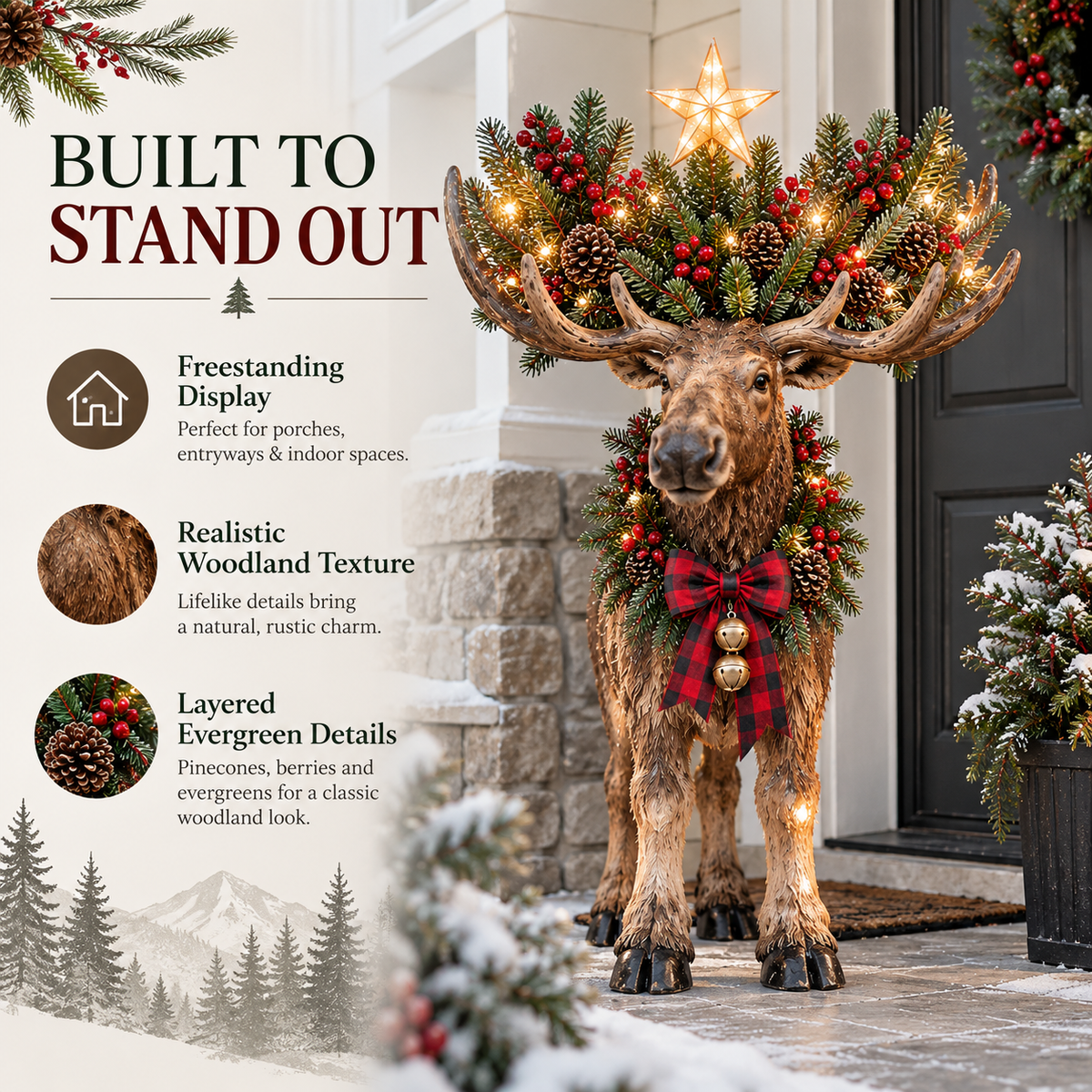 🎄 Woodland Christmas Moose – Lighted Holiday Decor