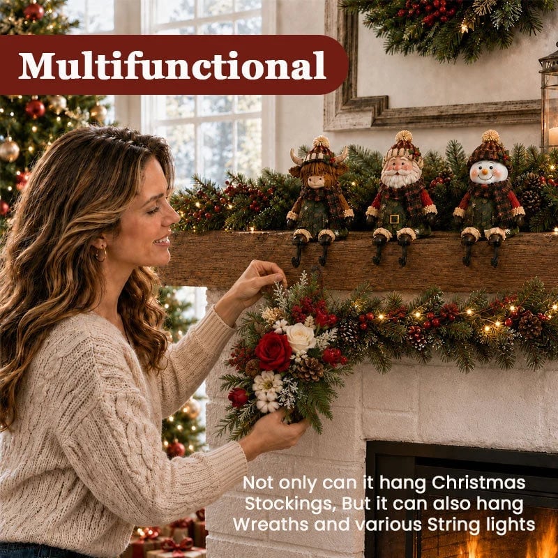 🎄🧦 Festive Mantel Character Stocking Holders – Hidden Hook Christmas Shelf Decor