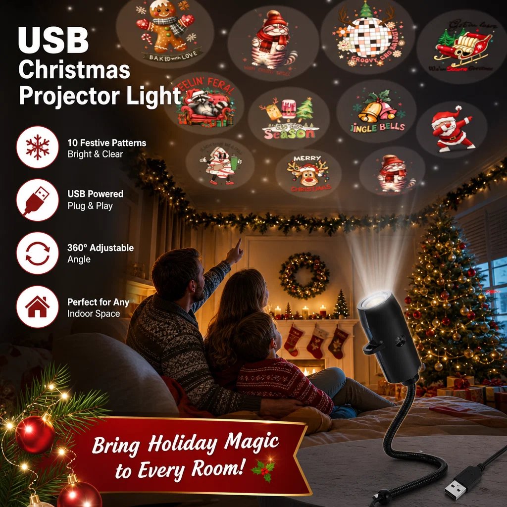 🔥Last Day 60% OFF 🐙 Plug-&-Play HD Christmas Projector – 6 or 10 Festive Scenes
