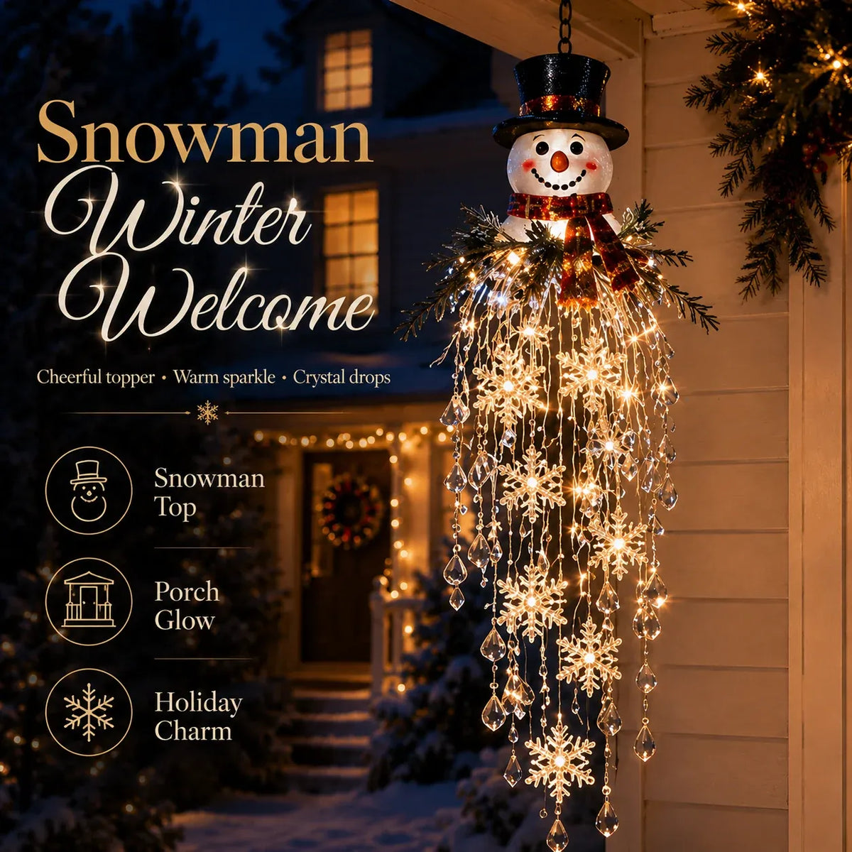 ✨❄️Crystal Cascade Christmas Light™ – Hanging Snowflake & Crystal LED Porch Décor