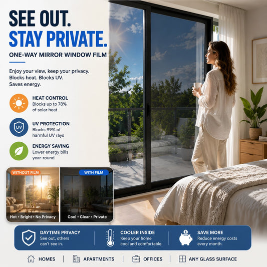 ☀️ One-Way Privacy Window Film – Daytime Mirror Effect, Heat Blocking & UV Protection