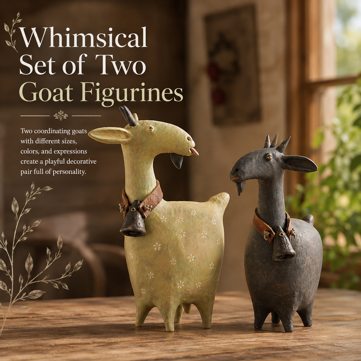 Whimsical Farmhouse Goat Figurines Set of 2